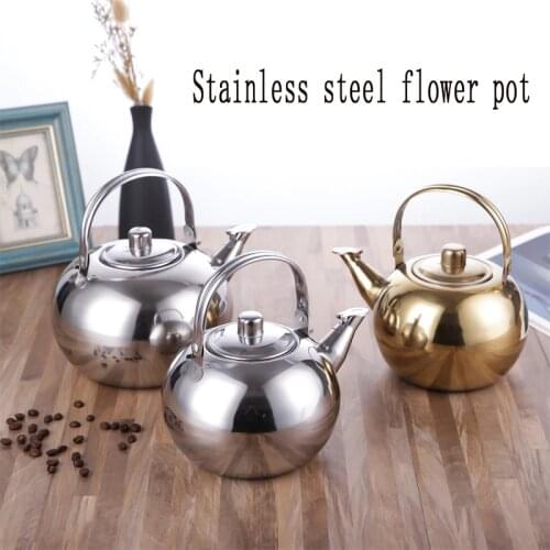 Thicker Stainless Steel Water Kettle Hotel Tea Pot with Filter Hotel Gold Siliver CoffeePot Restaurant Tea Kettle Camping Teapot