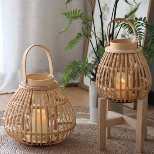 Home Decorative Bamboo Ornament Antique Lantern Pendant Lighting Rattan Decor Durable Bamboo Pendants Candle Holder