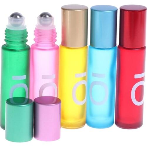 10ml Portable Frosted Colorful Essential Oil Perfume Thick Glass Roller Bottles Travel Refillable Rollerball Bottle 1PCS