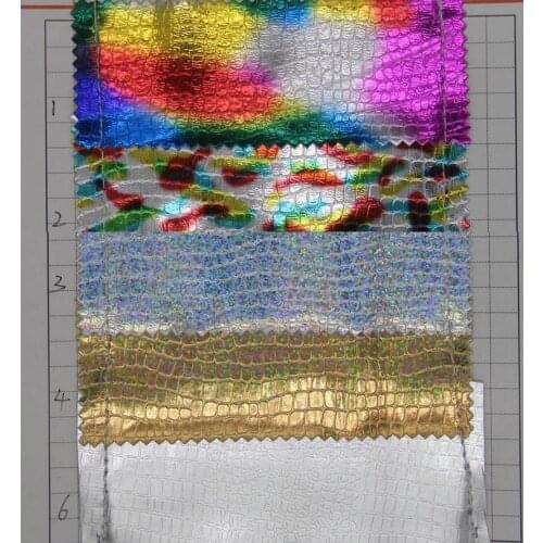 PU faux leather material rainbow for Bags, shoes, belt, furniture laser stone grain synthetic leather fabric Holographic
