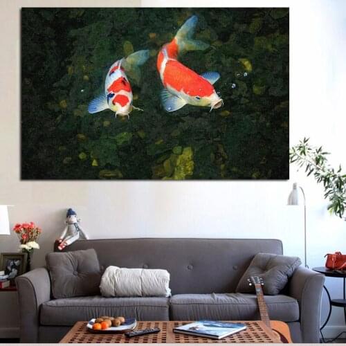 Chinese Koi Fish Lotus Canvas Prints Feng Shui Animal Landscape Painting Wall Art Picture For Living Room Moder Home decoration