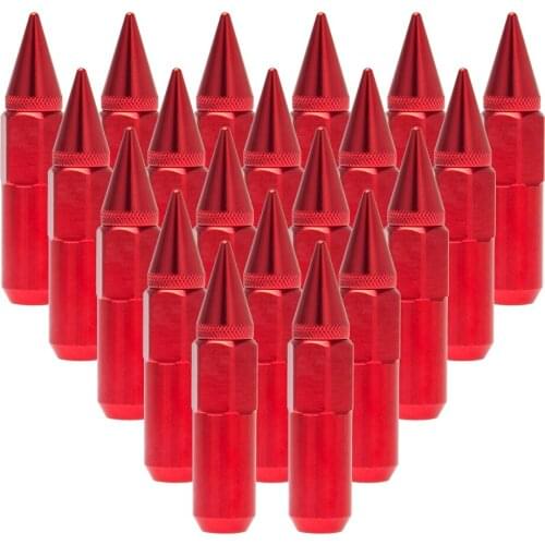 CARBOLE Red 20PCS M12X1.5 Cap Spiked Extended Tuner 60mm Aluminum Wheels Rims Lug Nuts