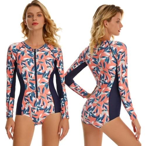 Summer Push Up Bikini Swimwear Women One Piece Swimsuit Blue Print Long Sleeve Swimsuits Female Surf Bodysuit Swimming Suit May