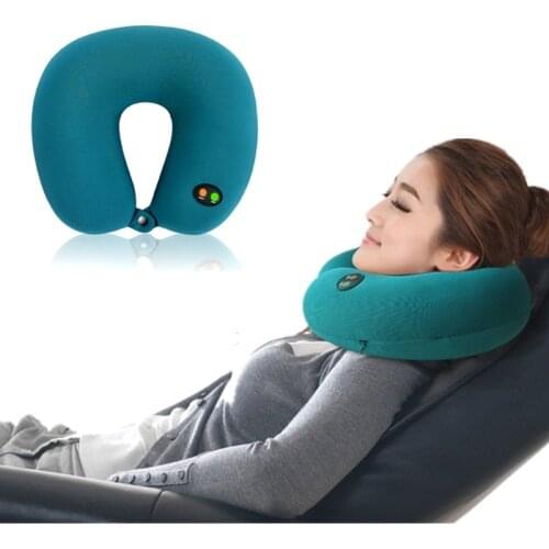 Battery Operated Neck Cervical Traction Collar Massage Pillow Vibrating Cushion Car Travel Kit Seat Massager Relax Pain Relieve