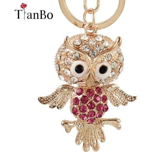 Miss Lady New Alloy Car Key Ring New Crystal Gift Owl Fashion Keychain Fine Keychain Car Pendant Ornaments Keyrings