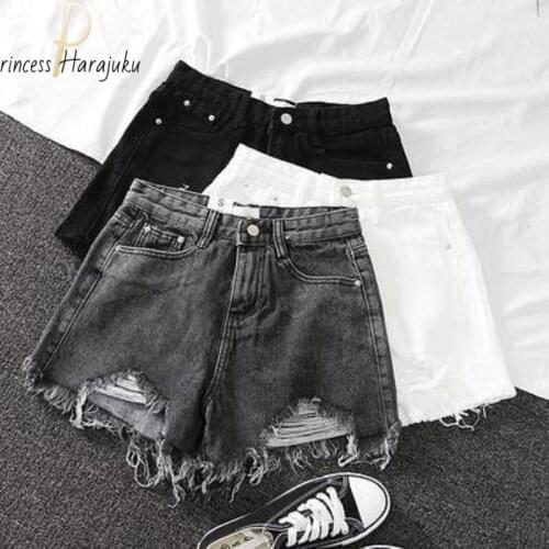 Fashion 2021 New Summer Women High Waist Button Wigh Leg Jeans Shorts Casual Denim Female Loose Fit Light Blue Blue Shorts