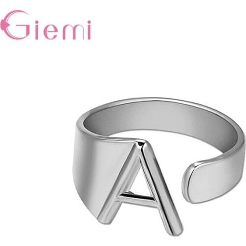 Fashion Trendy Letter Silver Gold Color Adjustable Opening Ring Initials Name Alphabet Female Party Chunky Wide Jewelry