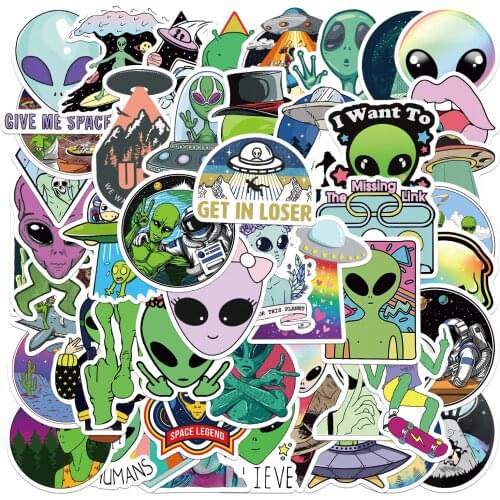 25/50PCS Aliens UFO Cartoon Stickers Skateboard Fridge Guitar Laptop Motorcycle Travel Luggage Classic Toy Decal Stickers