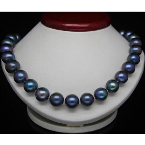 REAL BEAUTIFUL 17''10-11MM TAHITIAN BLACK BLUE NATURAL PEARL NECKLACE ^^^@^Noble style Natural Fine je