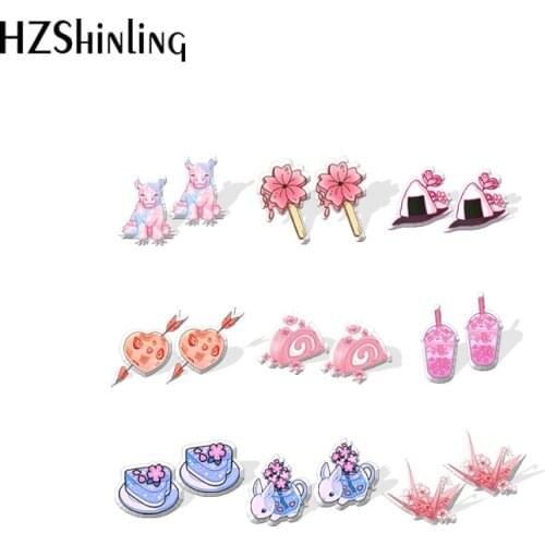 2021 New Sakura Series Stud Earring Sushi Jelly Cake Milk Acrylic Resin Earrings Epoxy Handmade Jewelry Gifts Girl