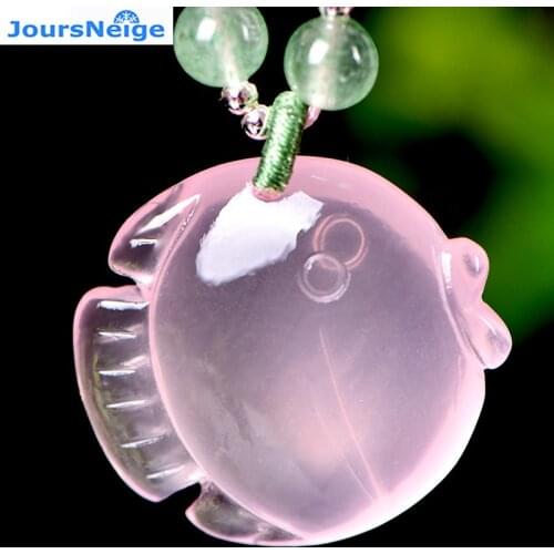 Wholesale Pink Natural Crystal Pendant Hand Carved Cute Little Fish DIY Sweater Chain Necklace Lucky for Women Crystal Jewelry