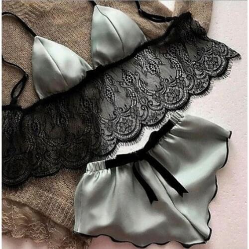 Wholesale Women Sexy Stain Lingerie Sleepwear Strap Sleeveless Bra Shorts Sets Nightwear Pajama Set Exotic Apparel Nightwear Sle