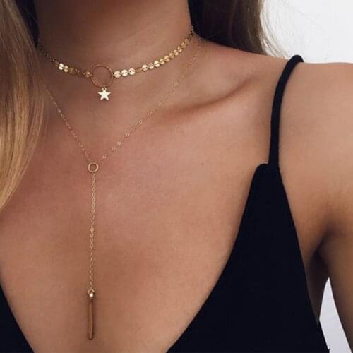 Fashion necklace for women aesthetic Sequined stars Pendant Jewelry long chain on the neck clothing Accessories Gift wholesale