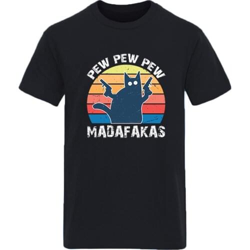 Pew Madafaka Cat Cotton Round Neck T shirt Mans Harajuku Fashion Clothing Tops Male Retro Leisure Tees 2020 Graphic Camisetas
