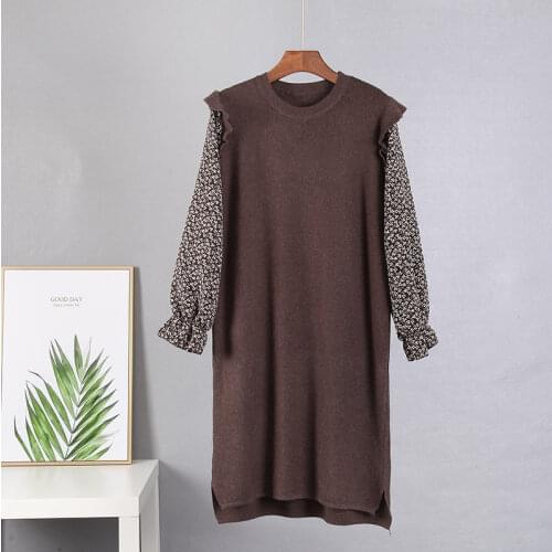 Sweater Dress Women Elegant Knitting Straight Patchwork Female Casual Harajuku Dersses for Women Knee-Length Long Sleeve Dress