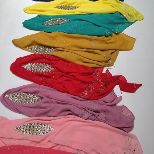 Summer Square Headscarf Glitter Diamonds Soft Premium Chiffon Womens Hijabs With Willow Leaves Pattern Rhinestones 95X100CM