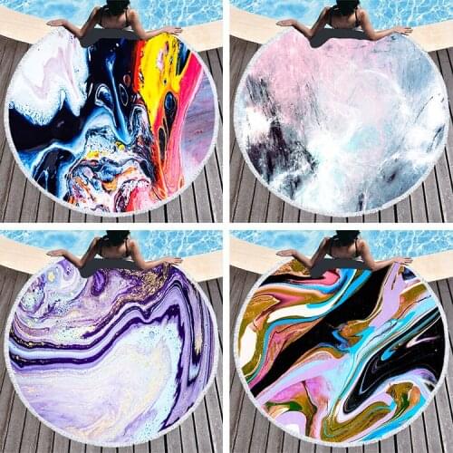 Beach Towel Round Tablecloth Blanket Thicken Travel Bath Summer Mat 150*150cm Microfiber Tapestry Tassel Air Conditioner Quilt