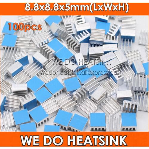 WE DO HEATSINK 100pcs 8.8x8.8x5mm Aluminum Heatsink Radiator Cooling Cooler With Thermal Adhesive Double Sided Tape Pad