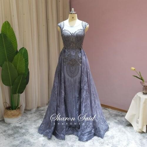 Sharon Said Blue Long Dubai Evening Dress for Women Wedding Party Gowns Pink Overskirt Plus Size Arabic Formal Dresses In Stock