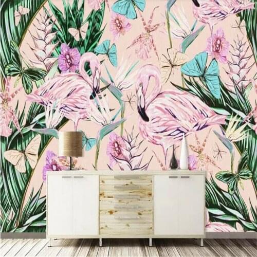Nordic tropical rain forest plant flamingo background wall painting factory wholesale wallpaper mural custom photo wall