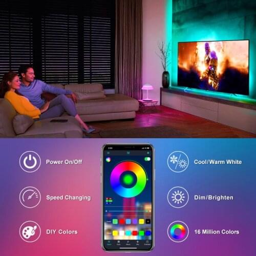 LED Strip Lights Bluetooth App IR Controlled Remote RGB Lights Flexible Ribbon Multicolor Microphone Music Sync Mode Light