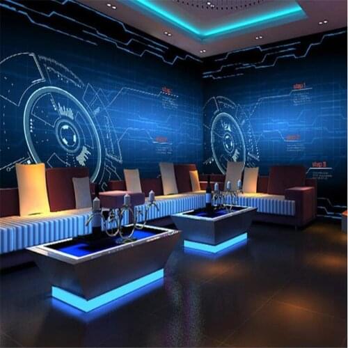 Milofi3D three-dimensional blue mechanical abstract technology circuit board Internet cafe KTV background wall