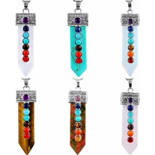 TUMBEELLUWA 7 Chakra Sword of Life Crystal Healing Point Pendant for Necklace