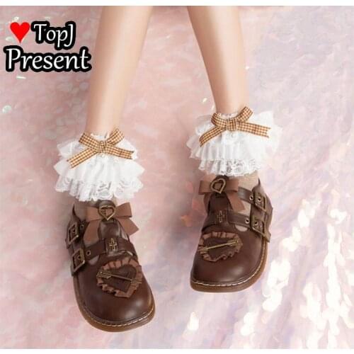 Japanese lovely oversized lace plaid lolita Princess Lace Bow Pearl cotton lace socks