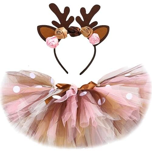 Baby Girls Deer Tutu Skirt Outfit for Kids Christmas Reindeer Costume Toddler Girl New Year Clothes Child Birthday Tutus 0-14Y