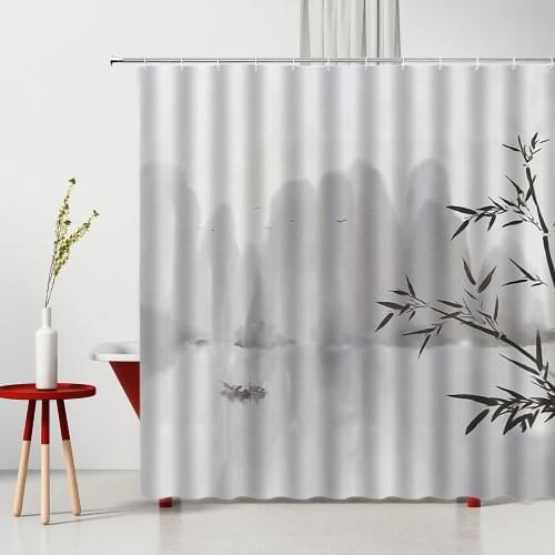Fog-Mountain Shower Curtain Water Bamboo Natural Scenery Plant Machine Washable Bathroom Decoration Curtains Bath Accessories