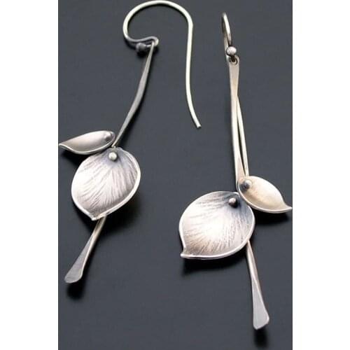 Fashion Plant Lily Flower Leaves Drop Earring Ladies Fine Jewelry Silver Color Handmade Statement Dangle Earring