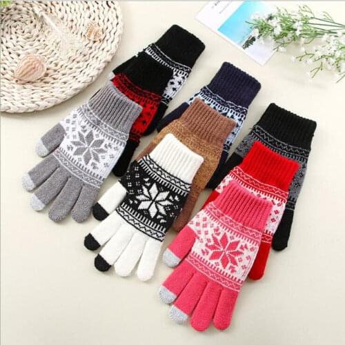 Winter Warm touch screen gloves men women wool knitted Gloves candy color Snowflake Mittens for Mobile Phone Tablet Pad
