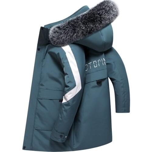 Winter White Duck Down Jacket Mens Solid Casual Long Fur Collar Parkas Windproof Thicken Warm Male with Hooden Puffer Coats