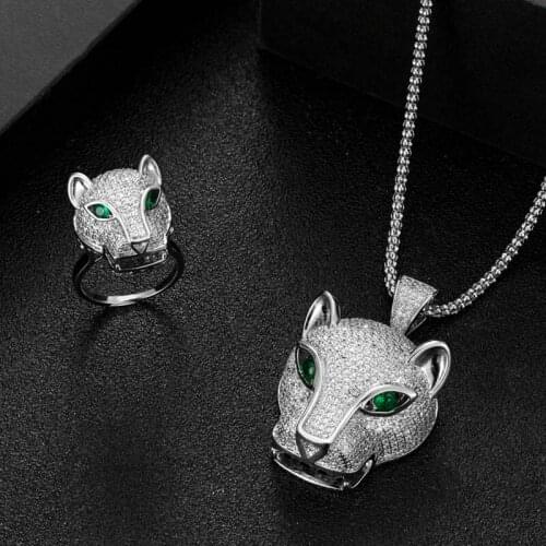 Zlxgirl classic Leopard pendant with ring jewelry sets high quality AAA cubic zircon cooper Chain pendant women finger ring set