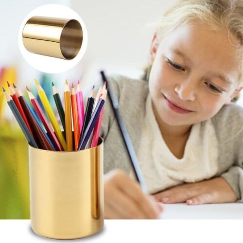 Golden Desktop Storage Rack Stainless Steel Hollow Cylindrical Pen Storage Box Pencil Makeup Brush Storage Container charmingly