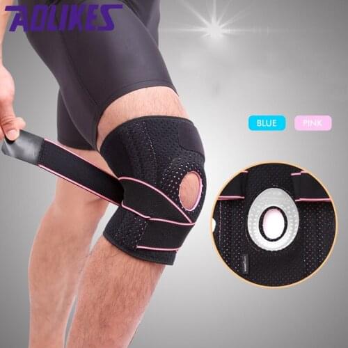 1Pcs Men Gym Fitness Silicone Knee Pads Support Patella Guards Sport Running Protector Quick Dry Double Straps Pressure