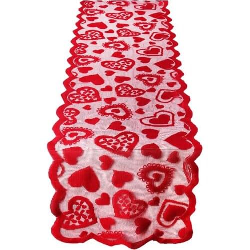 1pcs romantic red heart tablecloth wedding decoration Bachelorette party fabric lace table cover runner Valentines Day gift