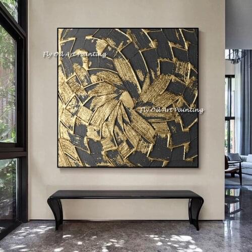 100% Handmade Planet Earth Gold Foil Grey Oil Painting Space Posters Universe Earth Wall Pictures for Living Room Decoration