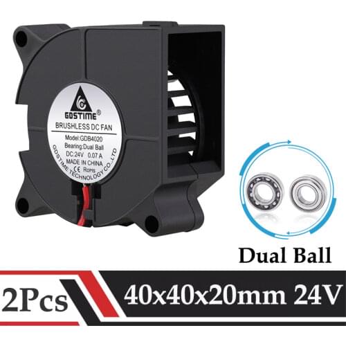 2pcs Gdstime DC 24V 40x40x20mm 40mm Brushless Dual Ball Blower Fan 4020B 4cm Mini 3D Printer Exhaust Turbo Blower Cooling Fan