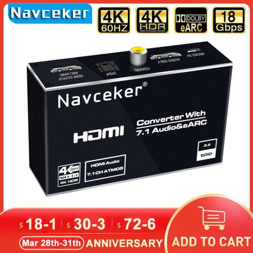 2021 Best eARC HDMI 2.0 Audio Extractor 4K 60Hz RGB8:8:8 HDR HDMI Splitter Audio Converter 4K HDMI to Optical TOSLINK SPDIF 7.1