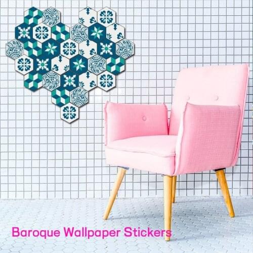 6PCS Baroque Pattern Wallpaper Stickers Hexagon Self-Adhesive Stickers For Living Room Floor Decoration Wall Decoration
