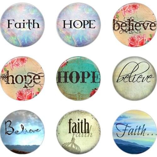 Hot sale 5pcs16mm20mm25mm Faith Believe Hope Religious Christian Handmade Photo Glass Drop Style Cabochons Jewelry Accessories