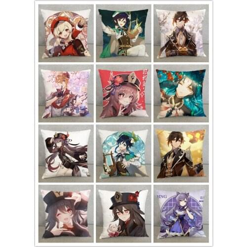 Anime Game Genshin Impact Klee Qiqi Xiao Hu Tao Cute Square Plush Dolls Throw Gifts Pillow Cartoon Stuffed Student Cushion Xmas