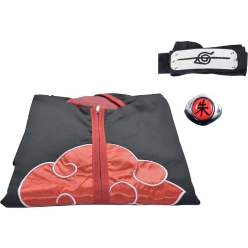 Anime Cosplay Costume Set Black Red Cloud Cloak Hooded Halloween Suit Unisex Gift