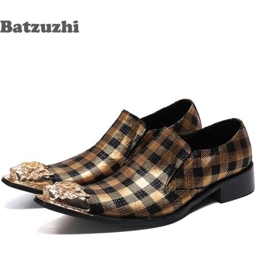 Batzuzhi Luxury Handmade Men Shoes Pointed Metal Tip Leather Dress Shoes Formal Business, Party&Wedding Shoes Men Zapatos Hombre