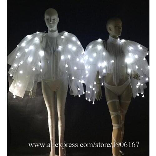 White led Light Up Christmas Clothes Led Luminous Party Evening Sexy Lady Bikini Dance Suit Led Masquerade Ballroom Led Wings