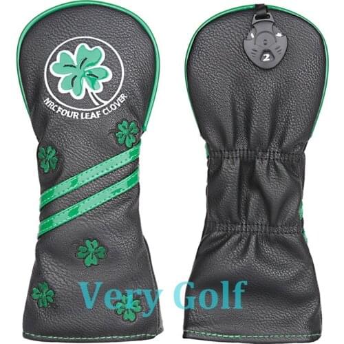 Four Leaf Clover Black Leather Golf Club Hybrid Head Cover UT Cover Utility Cover with Number Tag