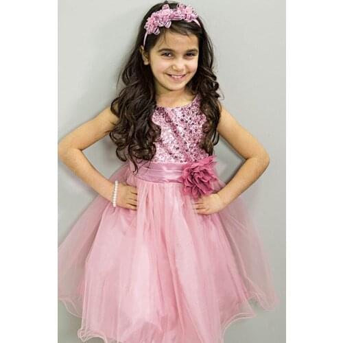 Four Seasons Korean Childrens Princess Dress Flower Kids Round Neck Sequin Gorgeous Girls High End Banquet Customer