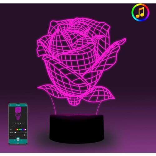 Flower 3D Illusion Lamp Music Sync Night Light Bedroom Decoration Bedside lamp Valentines Day Gift