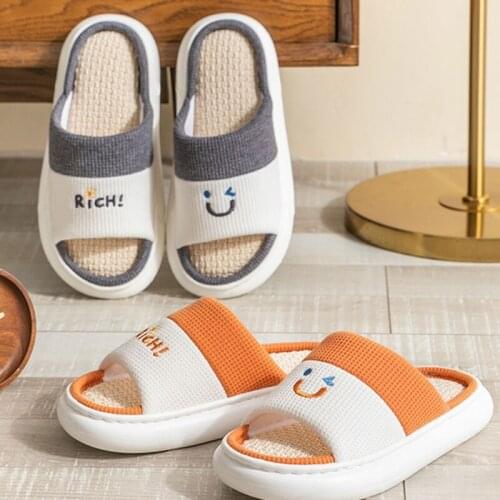 House Slippers Indoor and Outdoor Cotton Flax Slippers Womens and Mens Casual Soft Non-slip Open Toed Mute Slippers